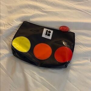 Lisa Perry Black Cosmetic Bag with Yellow, Orange, and Red Accents
